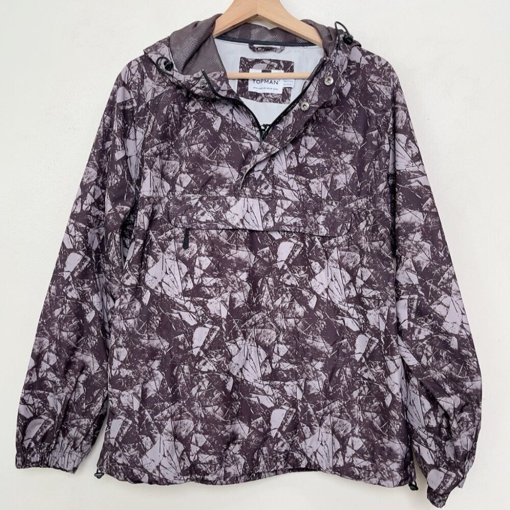 TOPMAN Mens Medium Camo Hooded Zip Neck Pullover